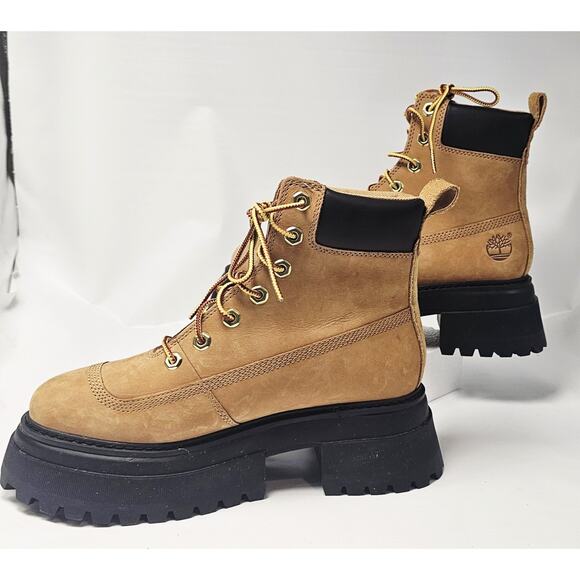 Timberland Sky Women's 6" Lace-up Combat Platform Leather Boot Wheat Sz 6.5 EUC - Picture 3 of 12
